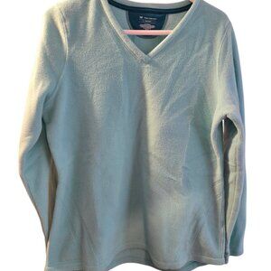 EUC Womens Tek Gear Light Aqua V Neck Long Sleeve Pull Over Fleece Sweatshirt L
